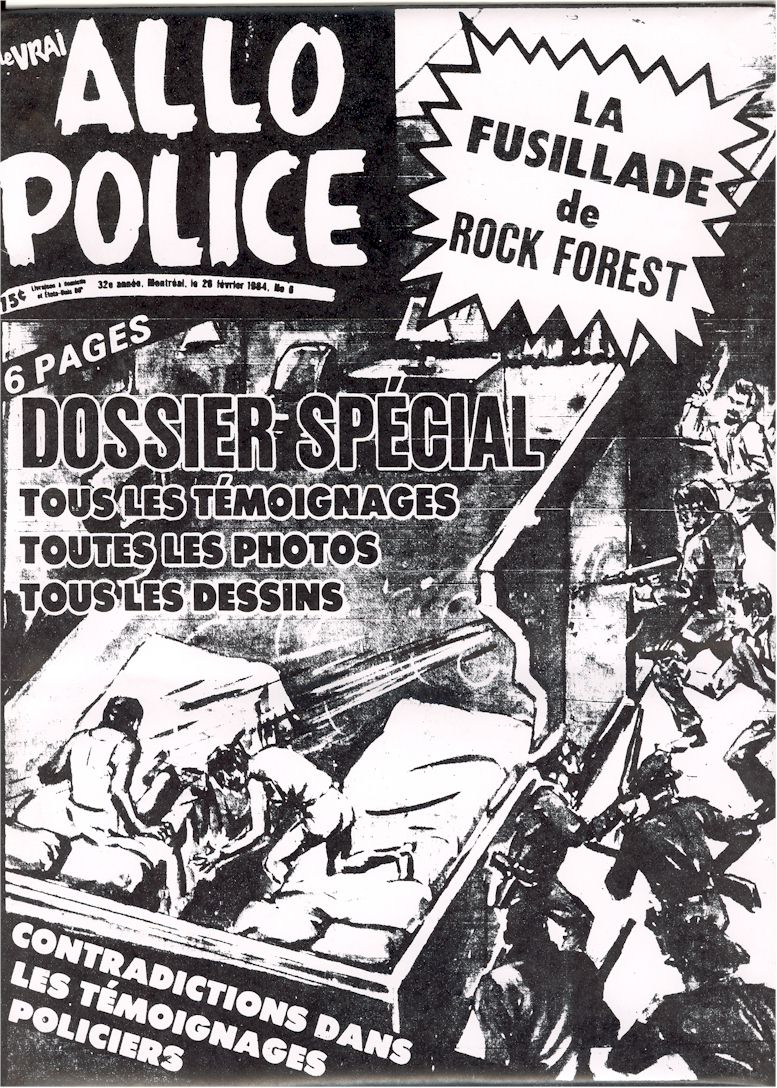 Veillez cliquez sur cette image pour pouvoir lire la page frontispice sur La Fusillade de Rock Forest du journal All Police du 28 fvrier 1984 !